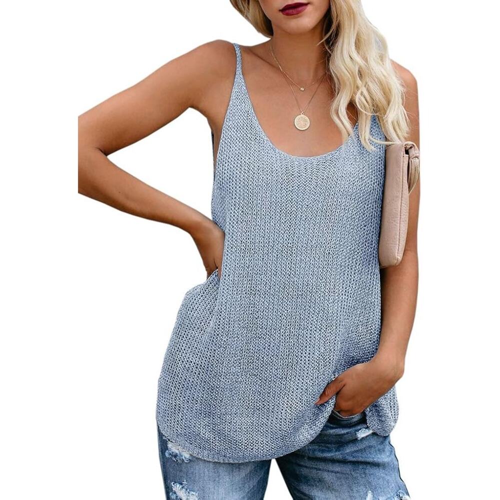 Light Blue Knit Scoop Neck Sleeveless Tunic Tank Size L (fits like a S) 🧊☀️🧊